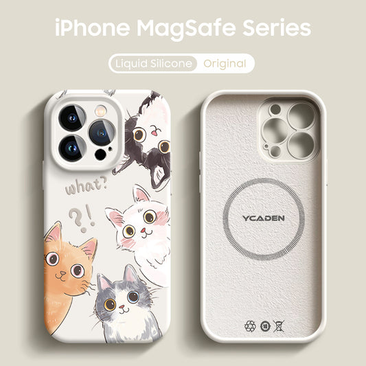 iPhone Lanyard Series | Cute Cat Liquid Silicone MagSafe Phone Case
