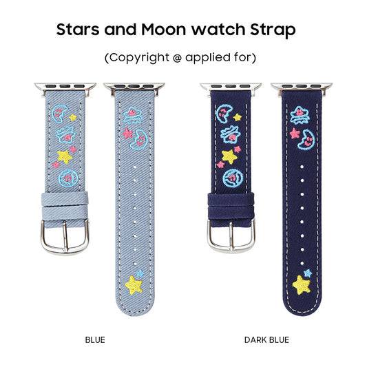 Apple Watch | Stars and Moon Embroidered Denim Watch Band