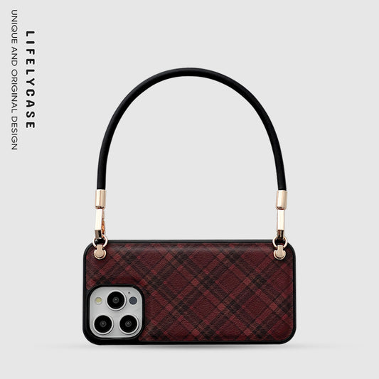 iPhone Lanyard Series | Brown Check Leather Phone Case