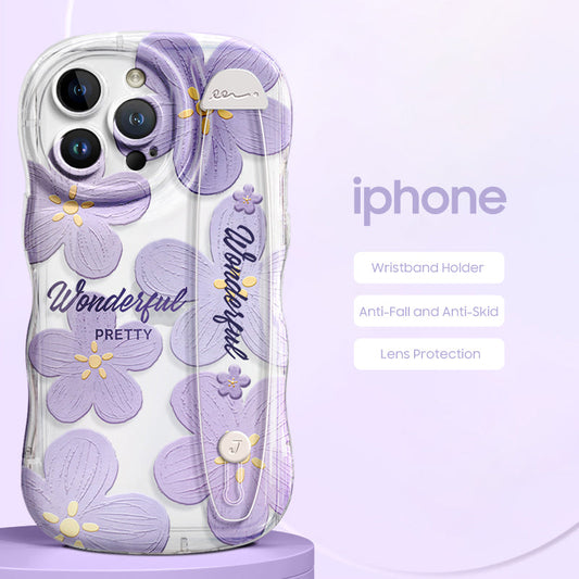 iPhone Series | “Oil Painting Flowers” Design Transparent Wristband Phone Case