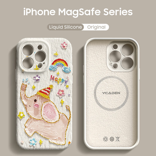 iPhone Lanyard Series | Rainbow Elephant Liquid Silicone MagSafe Phone Case