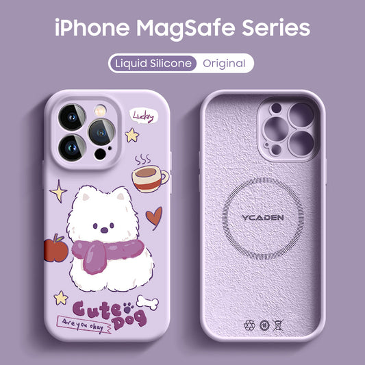 iPhone Lanyard Series | Cute Dog Liquid Silicone MagSafe Phone Case