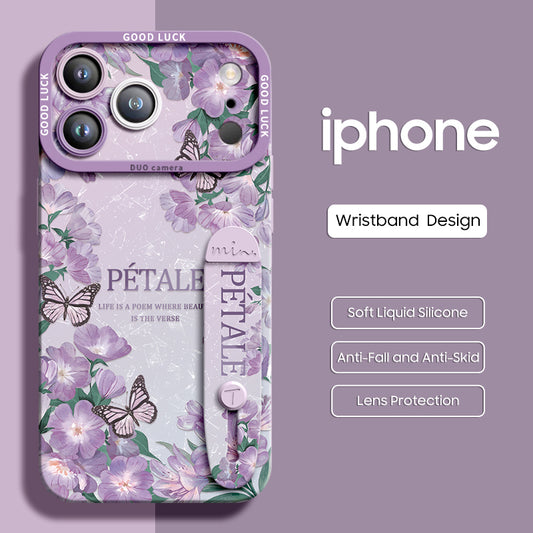iPhone Wristband Series | "Flowers and Butterflies" Liquid Silicone Phone Case