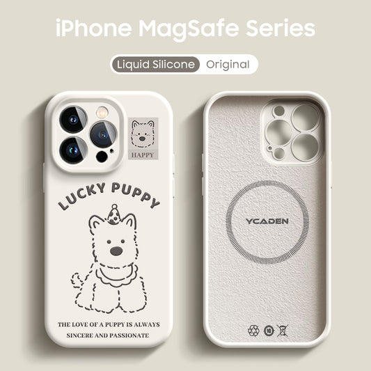 iPhone Lanyard Series | Lucky Puppy Liquid Silicone MagSafe Phone Case
