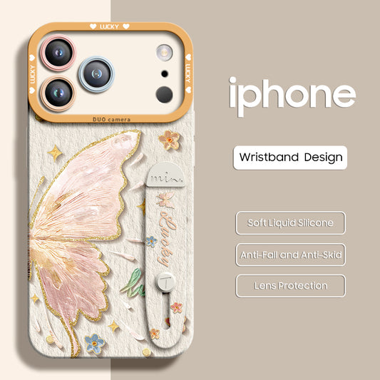 iPhone Wristband Series | "Golden-Edged Butterfly" Liquid Silicone Phone Case