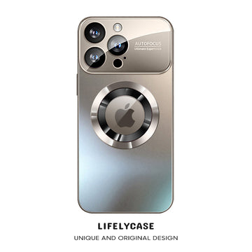 Série iPhone MagSafe | Coque de téléphone en verre dépoli avec grande fenêtre