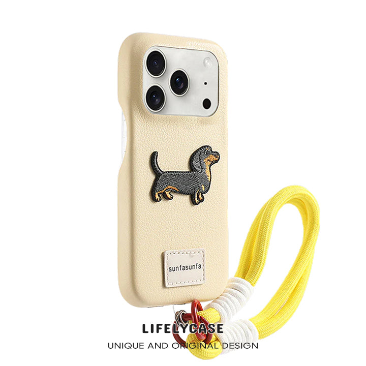 iPhone Lanyard Series Dachshund Leather Phone Case