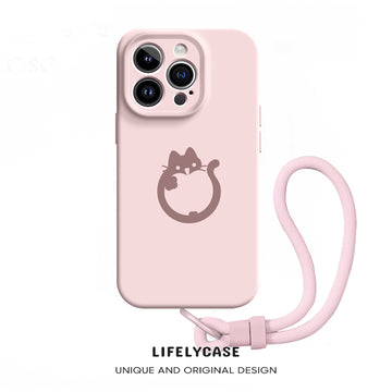 iPhone Lanyard Series | Cute Cat Liquid Silicone MagSafe Phone Case
