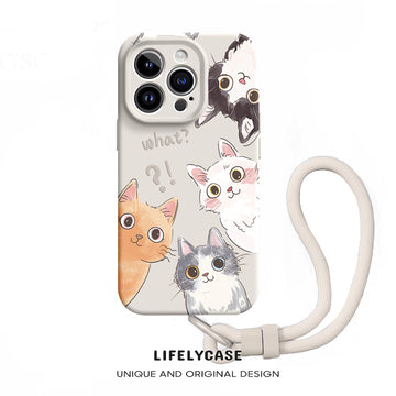 iPhone Lanyard Series | Cute Cat Liquid Silicone MagSafe Phone Case