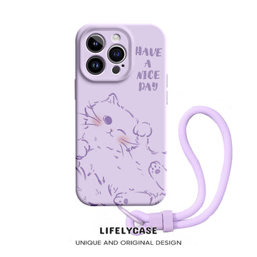 iPhone Lanyard Series | Cute Cat Liquid Silicone MagSafe Phone Case