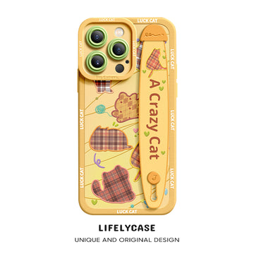 iPhone Series | “Plaid Cat”  Liquid Silicone Wristband Phone Case