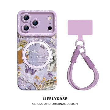 iPhone Lanyard Series | "Pearl Butterfly“ Phone Case with Rotating Stand Design