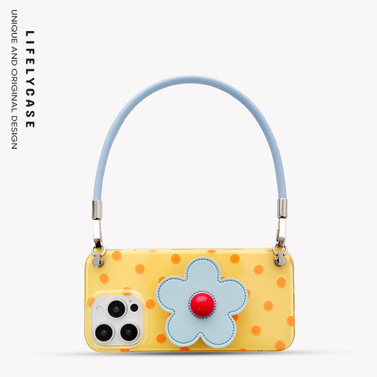iPhone Lanyard Series | Blue Flower Stand Polka Dot Phone Case