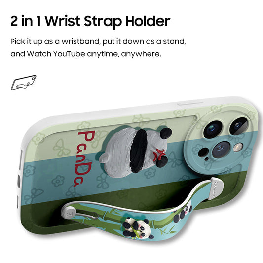 Série iPhone | Étui de téléphone avec bracelet en silicone liquide « Peinture à l'huile Panda »