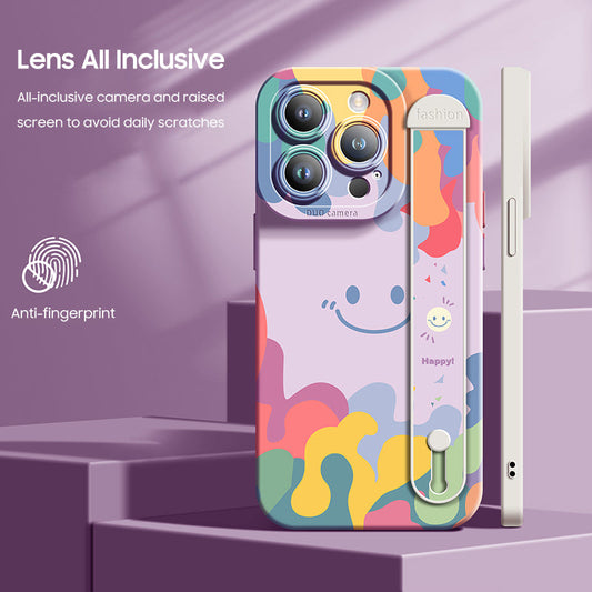 Série iPhone | Étui de téléphone avec bracelet en silicone liquide aquarelle Smiley