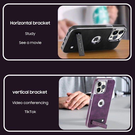 Série iPhone | Étui de téléphone en cuir véritable de qualité supérieure avec support invisible