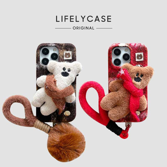 iPhone Lanyard Series | Christmas Bear Cartoon Plush Phone Case