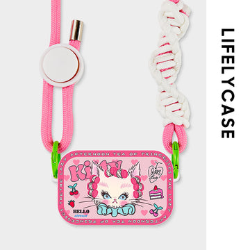 Phone Clip with Crossbody Lanyard  - Pink Cat