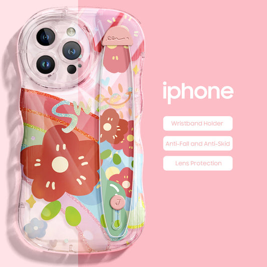 iPhone Series | “Rainbow Flower” Design Transparent Wristband Phone Case