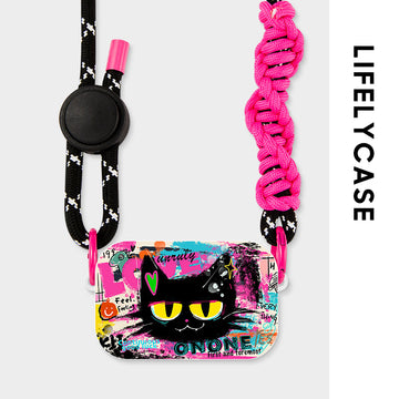 Phone Clip with Crossbody Lanyard  - Black Cat