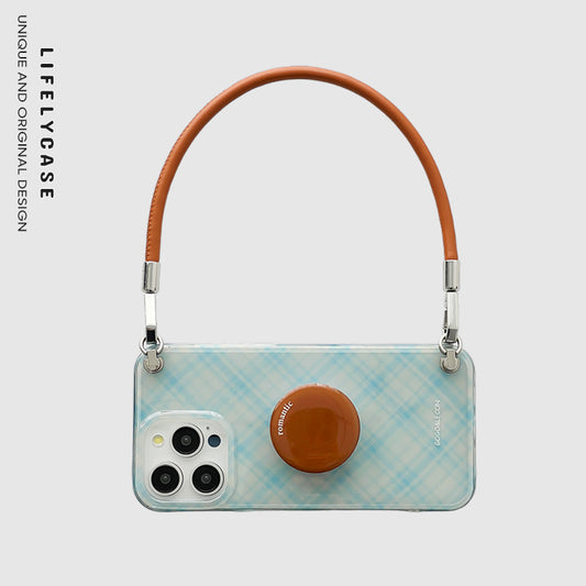iPhone Lanyard Series | Brown Round Stand Plaid Phone Case