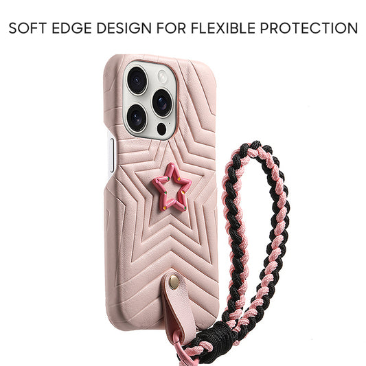 iPhone Lanyard Series | Five-Pointed Star Design Leather Phone Case