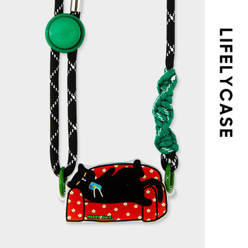 Phone Clip with Crossbody Lanyard  - Black Cat