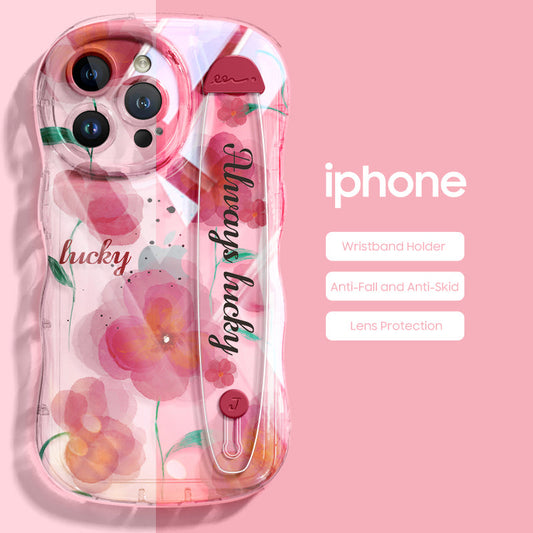 iPhone Series | “Watercolor Flowers” Design Transparent Wristband Phone Case
