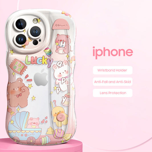 iPhone Series | “Cute Bear” Design Transparent Wristband Phone Case