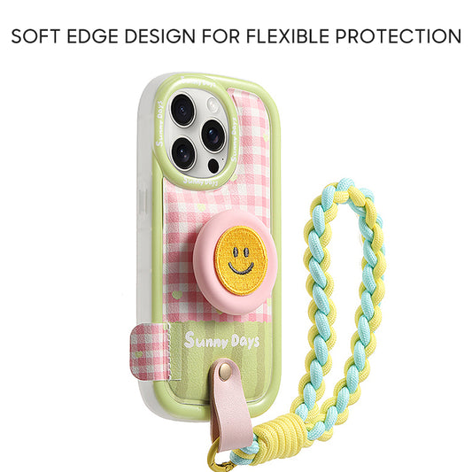 iPhone Lanyard Series | Smiley Face Stand Plaid Design Phone Case