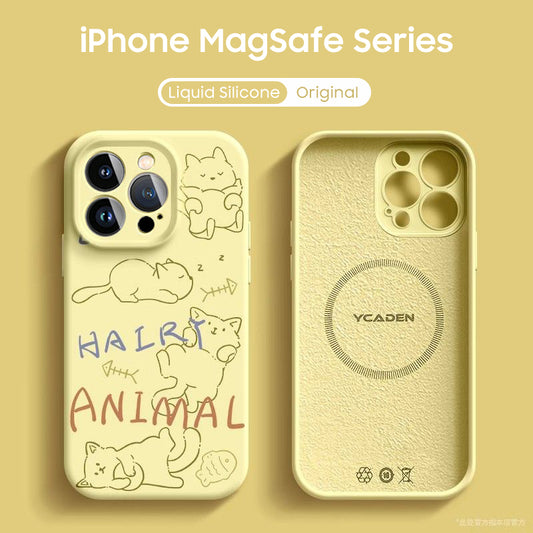 iPhone Lanyard Series | Cute Cat Liquid Silicone MagSafe Phone Case