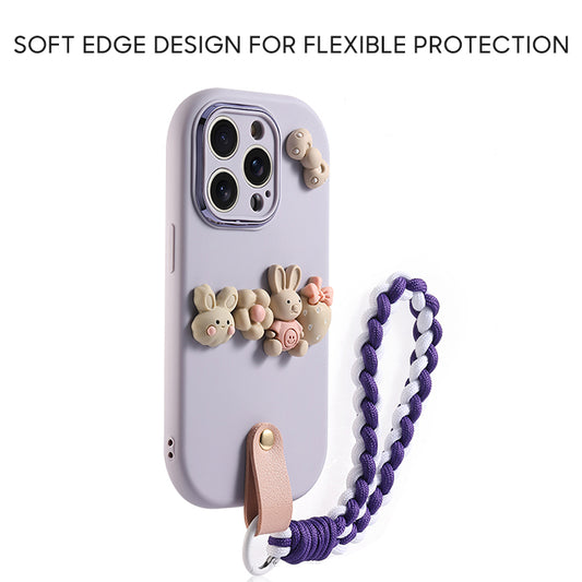 iPhone Lanyard Series | Cute Bunny Design Leather Phone Case