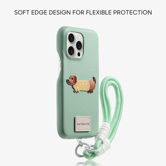 iPhone Lanyard Series | Cute Puppy Leather Phone Case