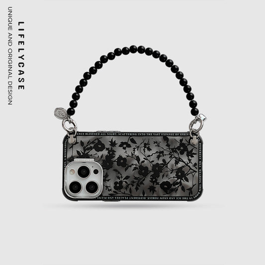 iPhone Lanyard Series | High-End Black Flower Phone Case