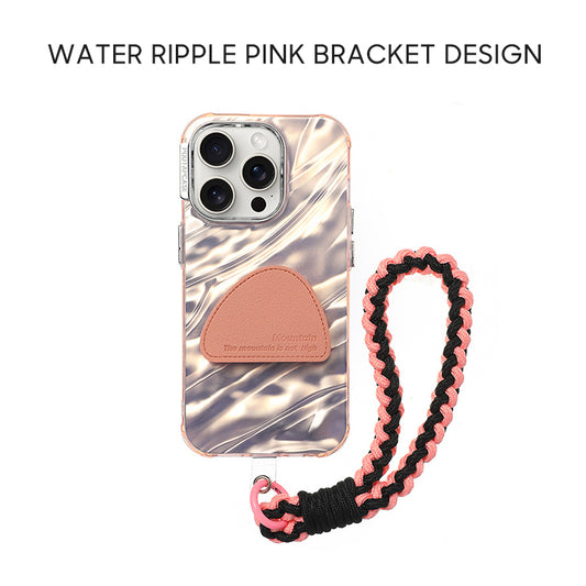 iPhone Lanyard Series | Pink Water Ripple Phone Case with Stand