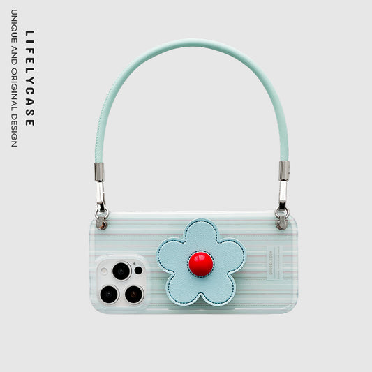 iPhone Lanyard Series | Blue Flower Stand Phone Case