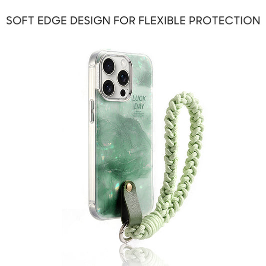 iPhone Lanyard Series | Green Smudged Shell Pattern Electroplated Phone Case