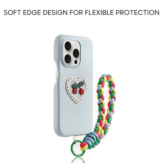 iPhone Lanyard Series | Lace Heart Cherry Leather Phone Case