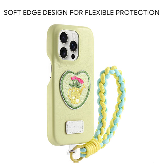 iPhone Lanyard Series | Heart Embroidery Leather Phone Case