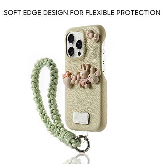 iPhone Lanyard Series | Cute Bunny Design Leather Phone Case