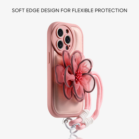 iPhone Lanyard Series | Luxury Lace Flower Liquid Silicone Phone Case