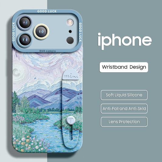 iPhone Wristband Series | Artistic Landscape Design Liquid Silicone Phone Case