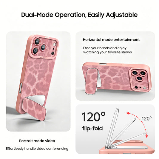 iPhone Lanyard Series | Luxury Leopard Print Mirror Stand Phone Case