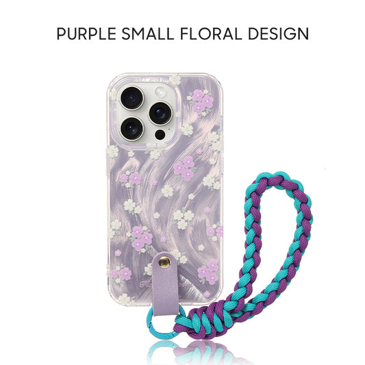 iPhone Lanyard Series | Purple Small Floral Electroplating Phone Case