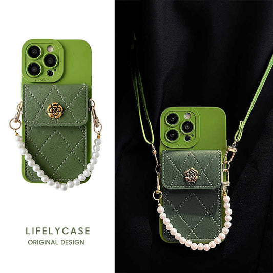 iPhone Lanyard Series | Pearl Bracelet Card Holder Phone Case