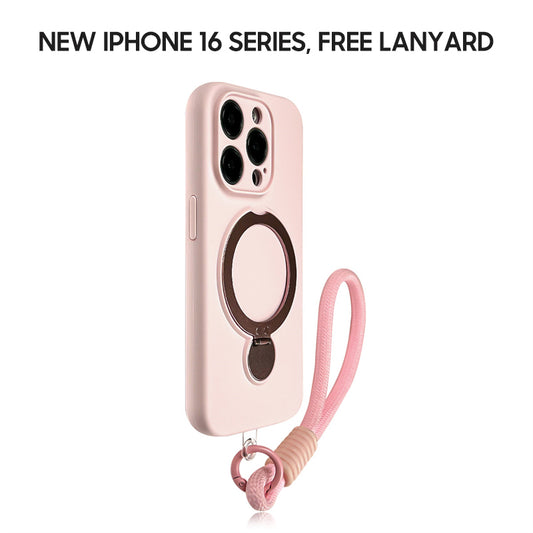 iPhone Lanyard Series | Macaron Color Liquid Silicone MagSafe Magnetic Bracket Phone Case