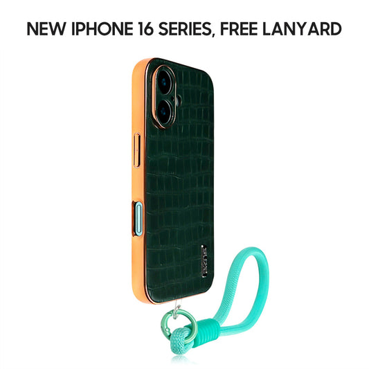 iPhone Lanyard Series | Metal Frame Crocodile Leather Phone Case