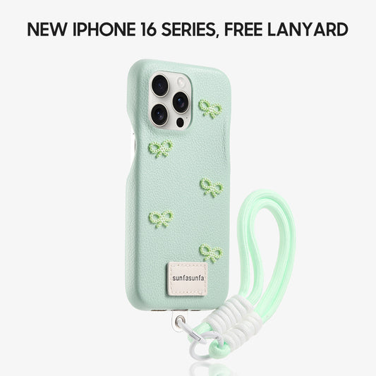 iPhone Lanyard Series | Pearl Bow Design Leather Phone Case