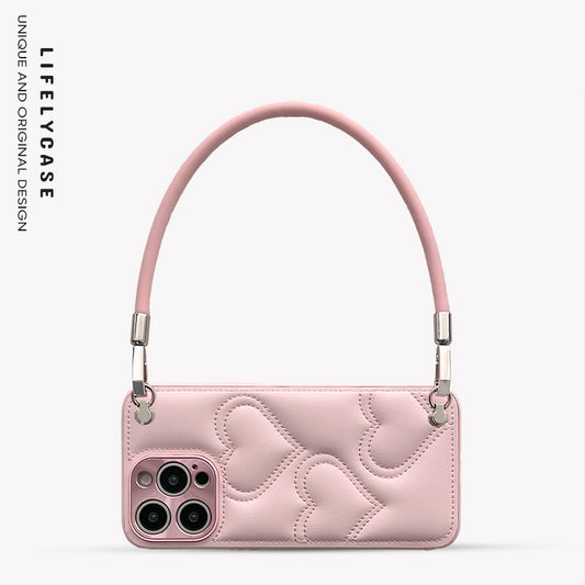 iPhone Lanyard Series | Heart Pattern Leather Phone Case