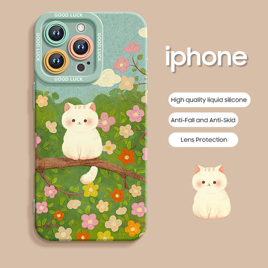 iPhone beads series | Flower Cat Liquid Silicone Phone Case